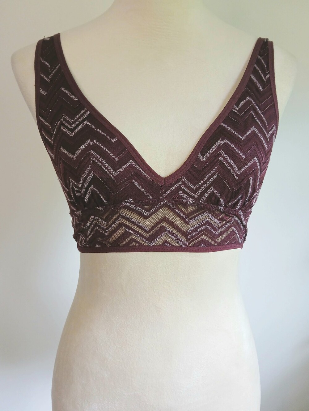 Aerie-Bralette-Burgundy-Lace-Shimmering Silver-Size Small